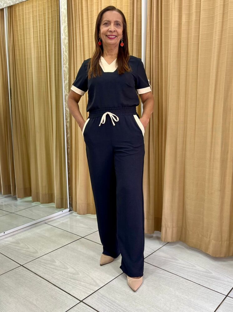 Conjunto bicolor preto/bege