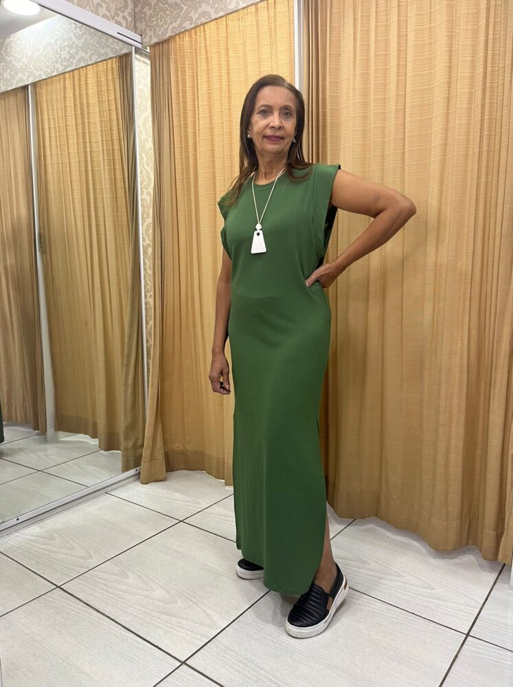 Vestido Longo Muscle Tee Verde com Detalhe na Manga